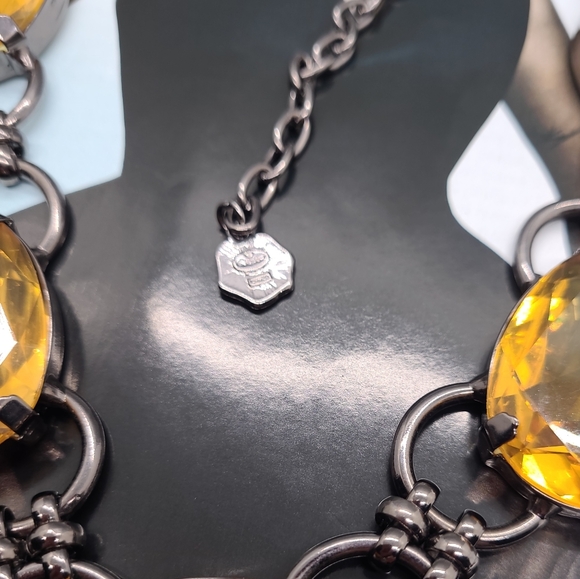 Vintage Signed RJ Graziano Citrine Crystal Gunmetal Couture Choker Necklace - Picture 11 of 16
